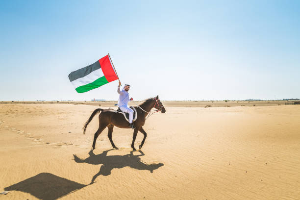 istock Arabian man with horse in the desert 1166635294