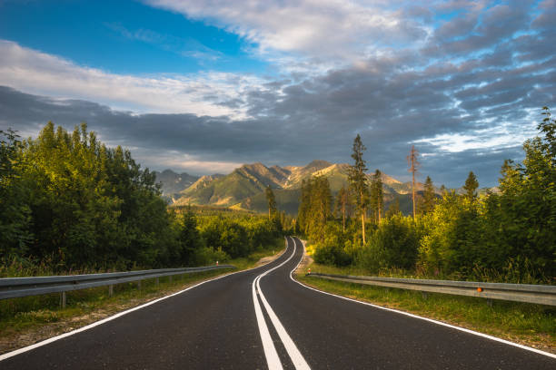 asphalt road in the mountains.Tatry, Poland