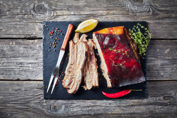 roasted sliced jerk pork belly with crispy skin