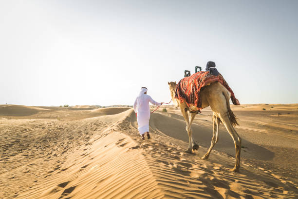 istock Arabian man with camel in the desert 1166640604