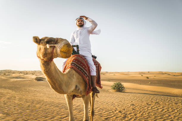 istock Arabian man with camel in the desert 1166640889