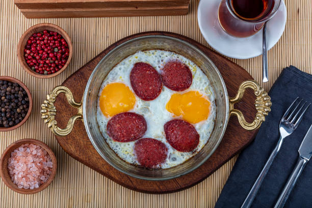istock Sucuklu yumurta - Turkish style eggs with beef sausage 1166640966