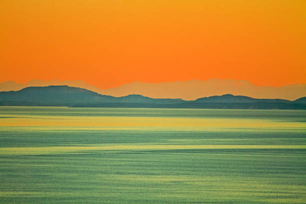 Sea, Land, Mountains, Abstract Vibrant Sunset