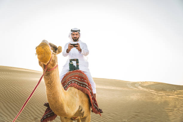 砂漠でラクダを持つアラビア人 - united arab emirates middle eastern ethnicity men camel ストックフォトと画像