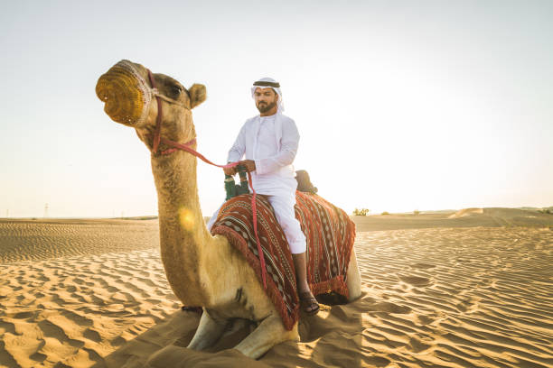 istock Arabian man with camel in the desert 1166641745