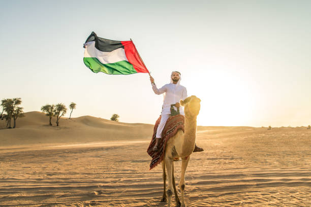 istock Arabian man with camel in the desert 1166641787
