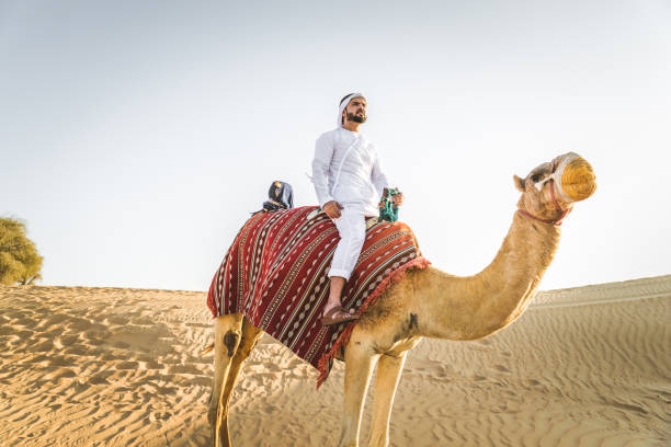 istock Arabian man with camel in the desert 1166641817