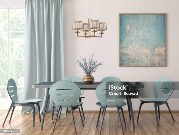 Interior Of Modern Dining Room 3d Rendering Stock Photo - Download Image Now - Dining Room, Modern, Home Showcase Interior