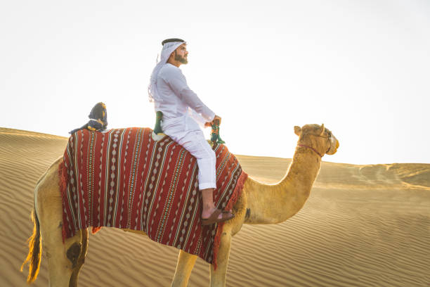 istock Arabian man with camel in the desert 1166641903
