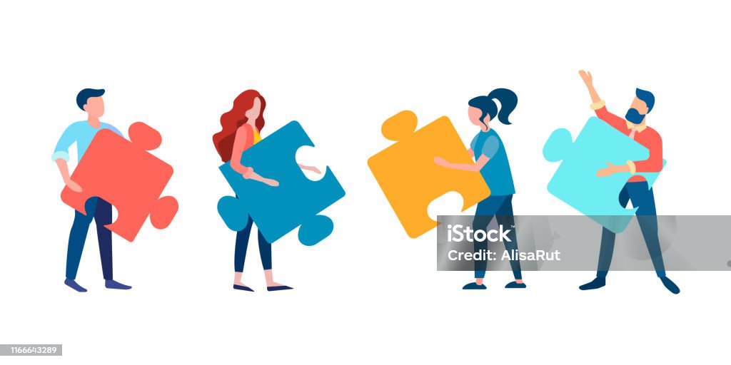 Office workers are made up of parts of the whole, working on the project. Vector illustration of teamwork concept. Office workers are made up of parts of the whole, working on the project. Teamwork stock vector