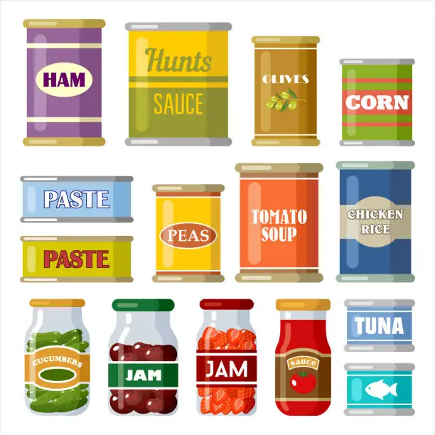 Vector illustration of Canned food on the white background