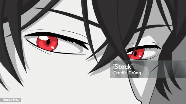 Cartoon Face With Red Eyes Vector Illustration For Anime Manga In Japanese  Style Stock Illustration - Download Image Now - iStock