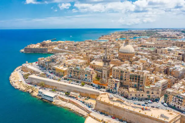 Photo of Aerial view of Lady of Mount Carmel church, St.Paul's Cathedral in Valletta city, Malta.