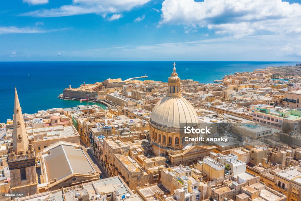 Aerial view of Lady of Mount Carmel church, St.Paul's Cathedral in Valletta city, Malta. Aerial view of Lady of Mount Carmel church, St.Paul's Cathedral in Valletta city, Malta Malta Stock Photo