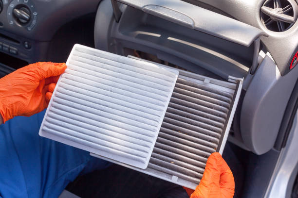 istock Clean and dirty cabin pollen air filter for a car 1166664500