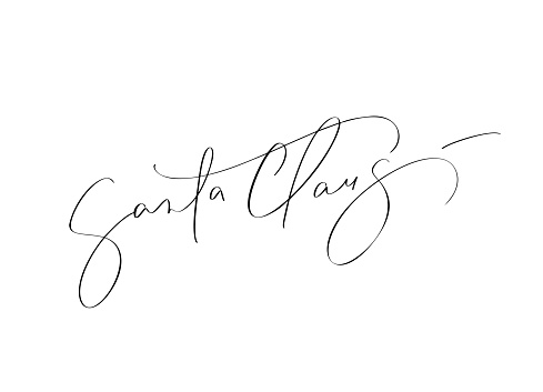 Santa Claus vector signature Calligraphic Christmas text. Lettering design card template. Creative typography for Holiday Greeting Card, Gift Poster. Calligraphy Font style Banner.