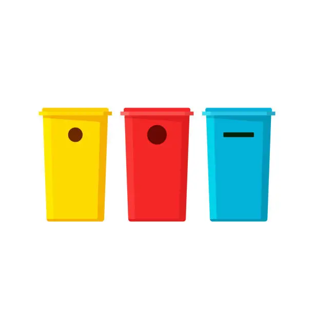 Vector illustration of Plastic recycling bin containers for garbage sorting vector illustration flat cartoon isolated image