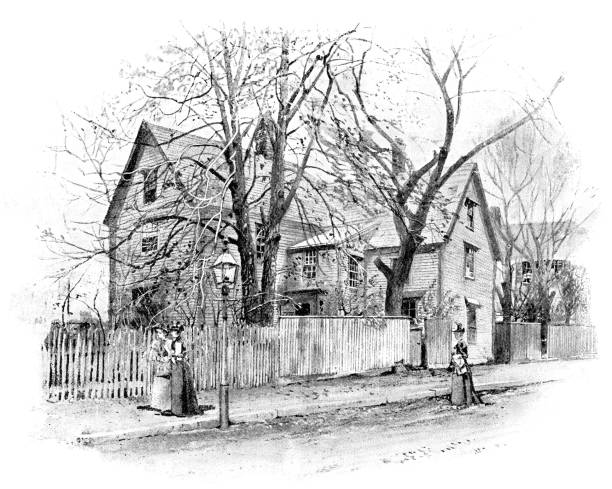 House of Seven Gables in Salem, Massachusetts, United States - 19th Century The House of Seven Gables (Turner House) in Salem, Massachusetts, USA. Vintage etching circa late 19th century. massachusetts illustrations stock illustrations