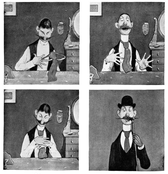 ilustrações, clipart, desenhos animados e ícones de série da imagem do homem que põr sobre seu cravat-19o século - admiration black and white indoors waist up