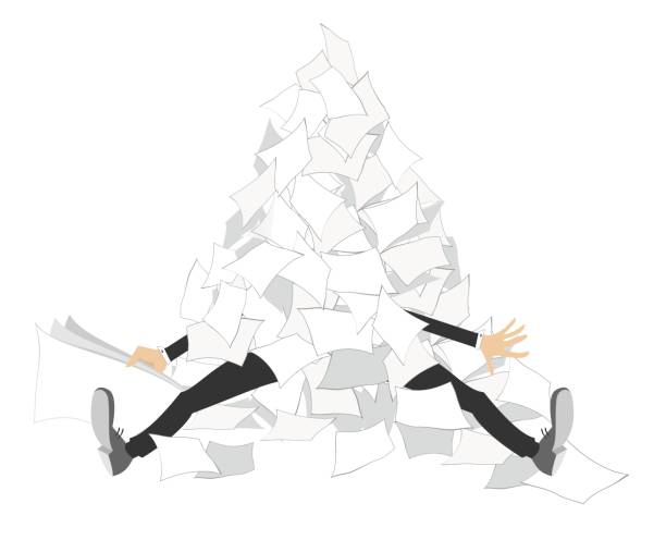 istock Businessman and a pile of papers isolated on white illustration 1166677190