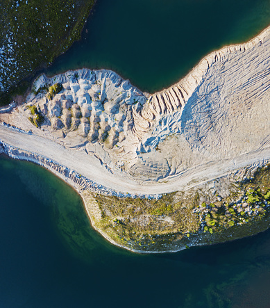 Aerial view of abandoned open pit gypsum mine.