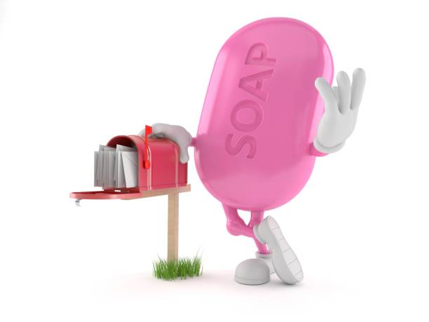 soap character with mailbox - clean e mail cleaning clipping path imagens e fotografias de stock