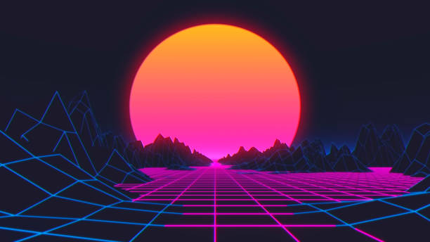istock Retro futuristic background 80s style. 3d illustration 1166680441