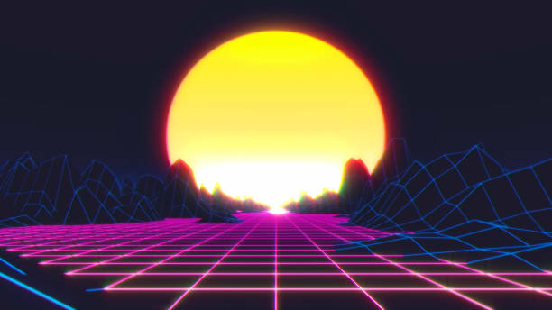 istock 80s Retro Futurism Sun Space Background. 3d illustration 1166680454