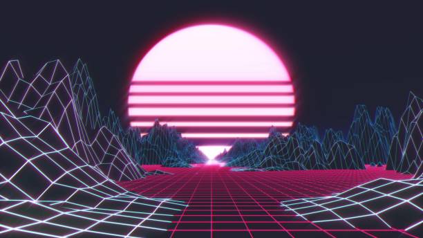 istock 80s Retro Futurism Sun Space Background. 3d illustration 1166680457