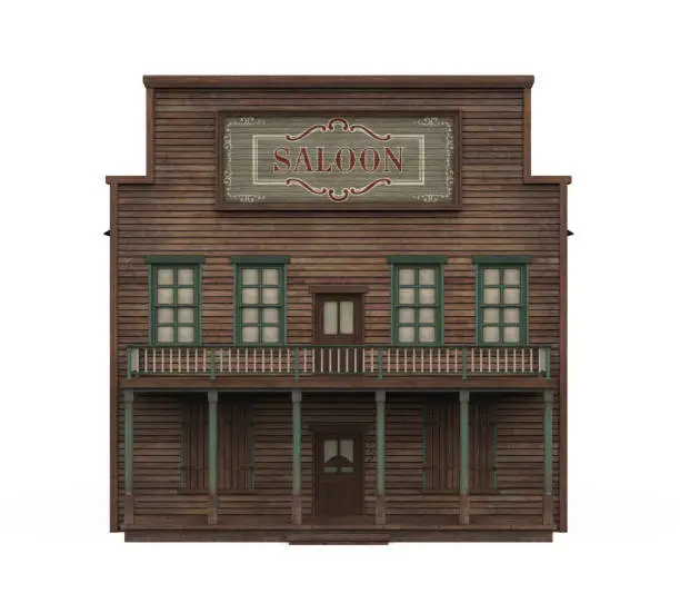 Wild West Saloon Building isolated on white background. 3D render