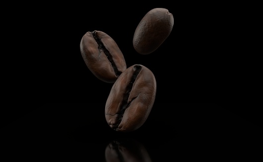 Close up of macro coffee beans isolated on white