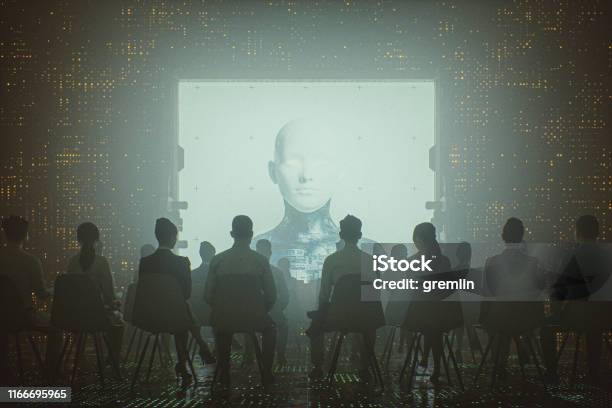 Futuristic Cyborg Religion And Control Stock Photo - Download Image Now - Dystopia - Concept, Futuristic, Artificial Intelligence