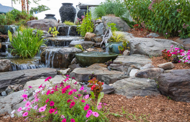 istock Landscape architecture with pergola and water features for summer garden 1166702413