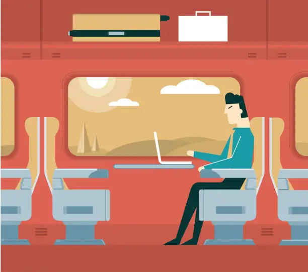 Vector illustration of Traveling on a train - Businessman