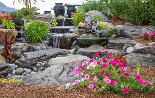 istock Landscape architecture with pergola and water features for summer garden 1166706027