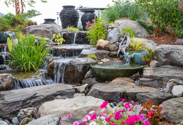 istock Landscape architecture with pergola and water features for summer garden 1166706254