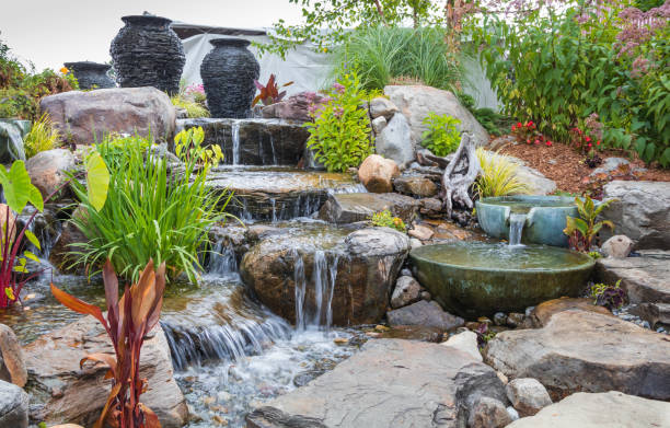 istock Landscape architecture with pergola and water features for summer garden 1166706367