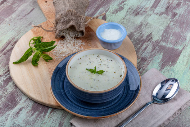 istock Traditional yayla soup (yoghurt soup) on wooden background 1166706419