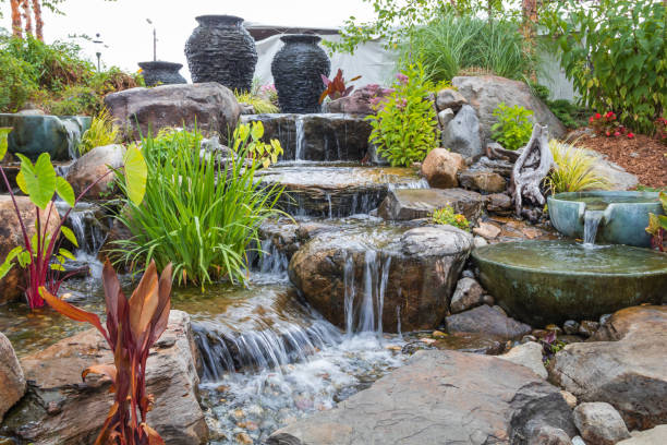 istock Landscape architecture with pergola and water features for summer garden 1166707087