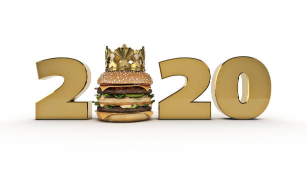 istock Burger with Crown concept 2020 New Year sign. 3d rendering 1166709424