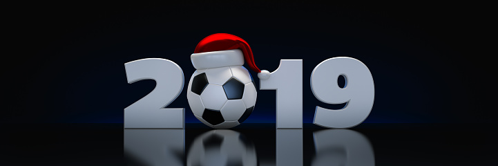 Christmas 2019 concept. soccer ball. 3d rendering