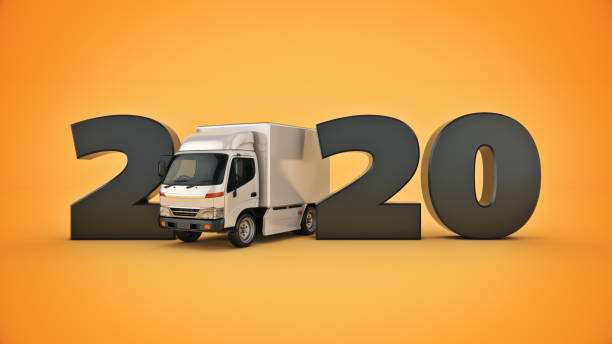 istock delivery truck concept 2020 New Year sign. 3d rendering 1166709581