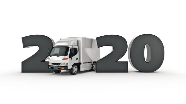 istock delivery truck concept 2020 New Year sign. 3d rendering 1166709589