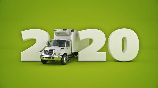 istock Refrigerated Truck concept 2020 New Year sign. 3d rendering 1166709673