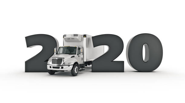 istock Refrigerated Truck concept 2020 New Year sign. 3d rendering 1166709708