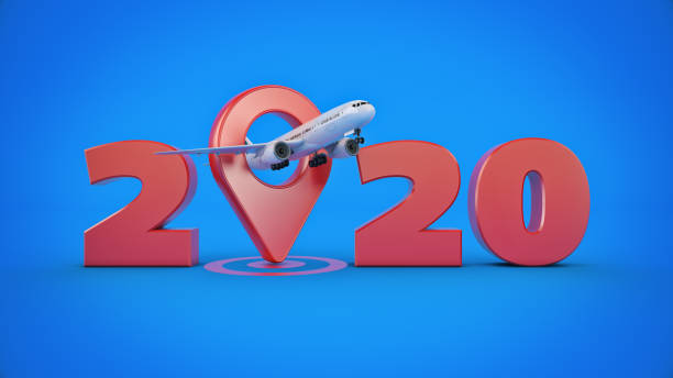 istock Airline travel concept. Airport pointer. 2020 New Year sign. 3d rendering 1166710603