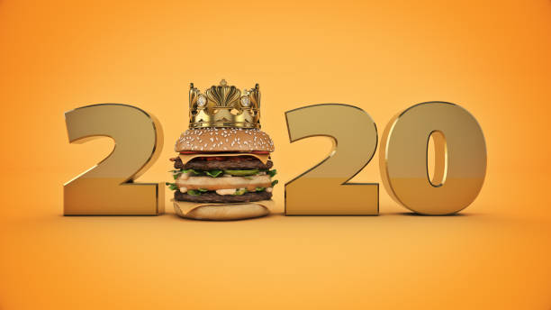 istock Burger with Crown concept 2020 New Year sign. 3d rendering 1166710638