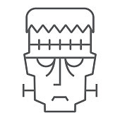 istock Frankenstein thin line icon, halloween and monster, zombie sign, vector graphics, a linear pattern on a white background. 1166711411