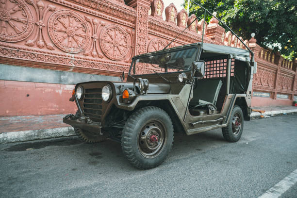 Phnom Penh, Cambodia. 18 January 2019: American vintage car Willys jeep