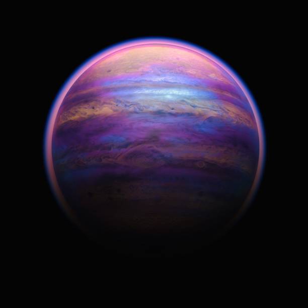 l'art 3d avec le pourpre a la planète géante jupiter avec de grandes tempêtes et l'atmosphère nuageuse dans l'espace extra-atmosphérique - 4729 photos et images de collection